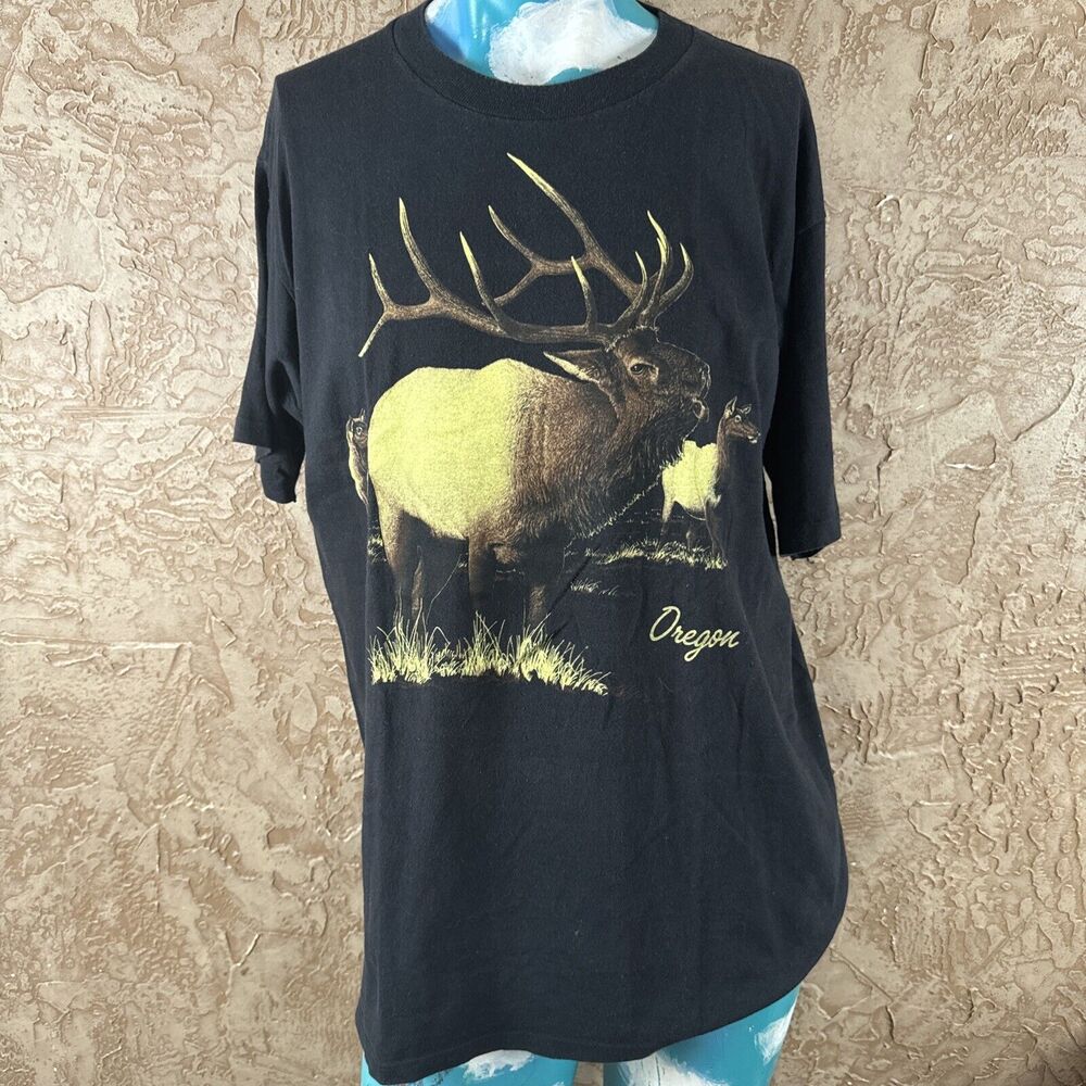 Vintage 80s Cal Cru Mens Elk T-Shirt Oregon Tagged Large Single Stitch USA